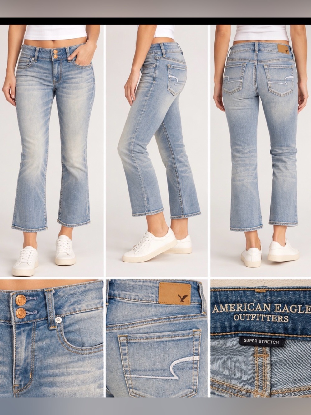 NWT American Eagle Artist Crop Jeans Size 8 Low Rise Super Stretch Light Wash